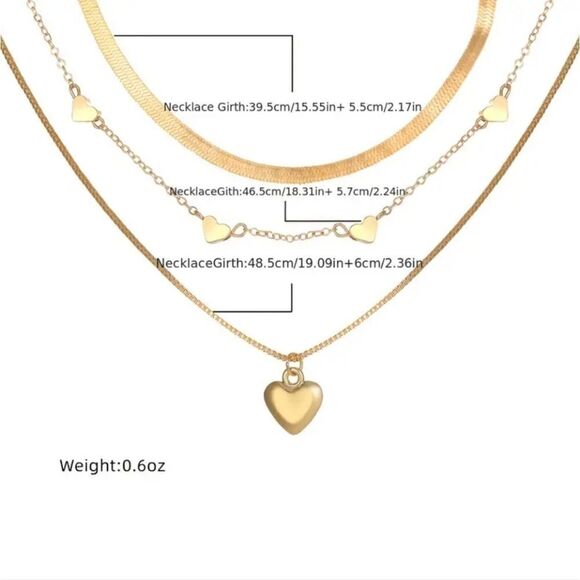 3 Pack Stainless Steel Chain Necklaces with Heart Shaped Charms  Gold Plated - Picture 4 of 7